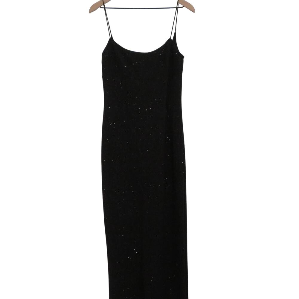 Vintage City Triangles Sz L Black Glitter Strappy Maxi Dress Y2k 90s Back Slit